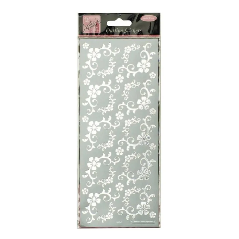 Outline Stickers Fanciful Floral Corners Silver Hassle-Free Returns