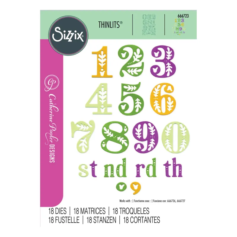 Buy Online Sizzix Thinlits Folk Number Die Set 18 Pieces