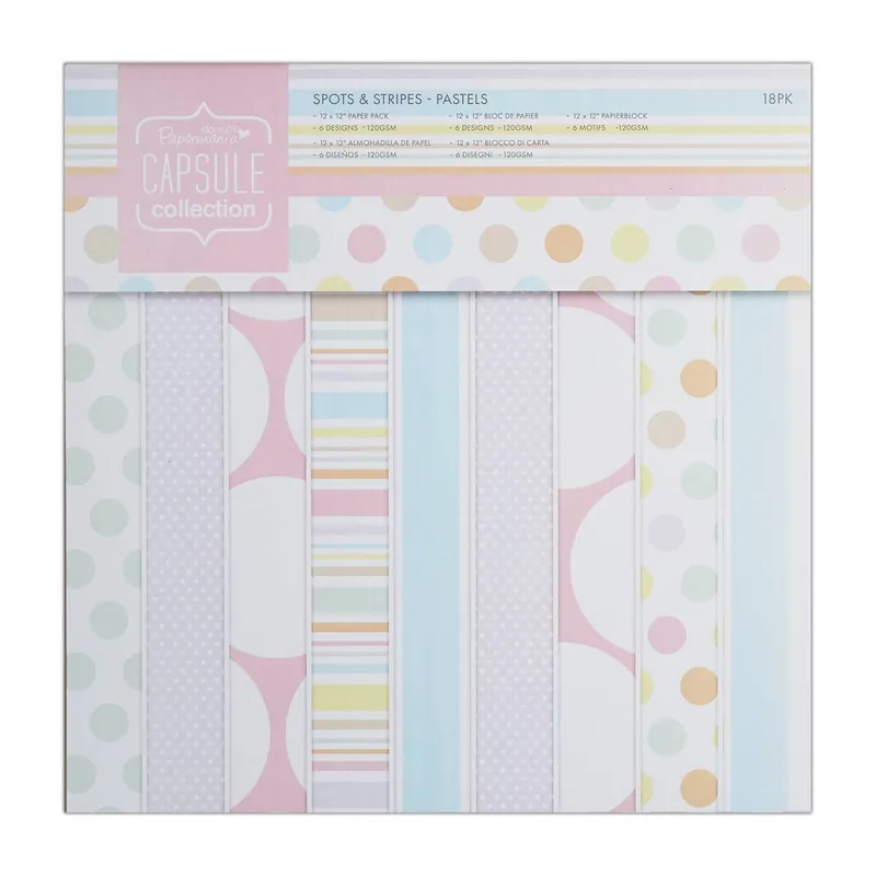Brand New Papermania Pastel Spots and Stripe Paper Pad 12 x 12 Inches 18 Sheets