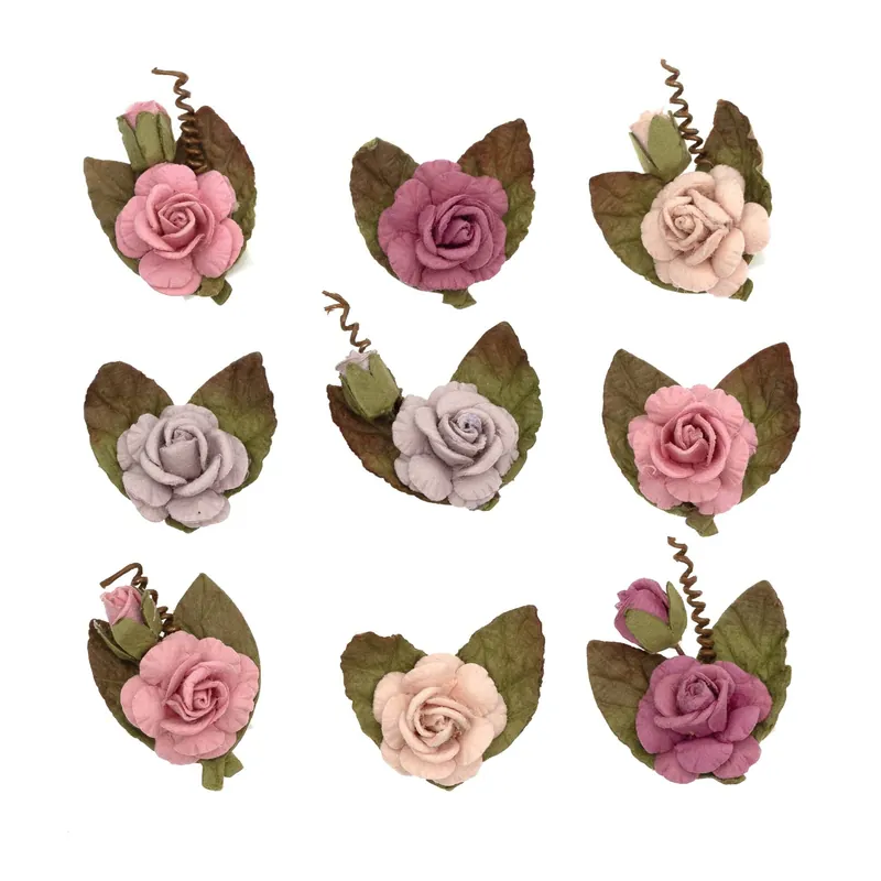 Handmade Vintage Pink Mini Rose Flowers 9 Pack Clearance