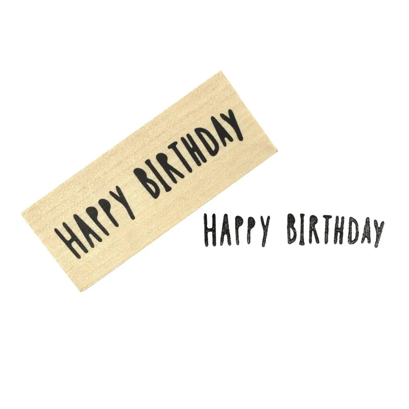 Warranty Included Happy Birthday Wooden Stamp 2.5cm x 6.3cm