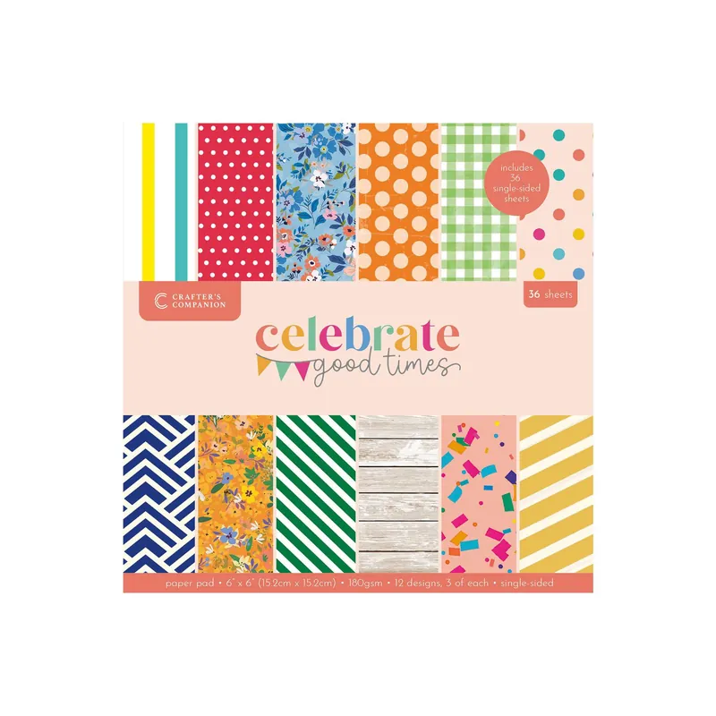 Crafter’s Companion Celebrate Good Times Paper Pad 6 x 6 Inches 36 Pack Professional Grade