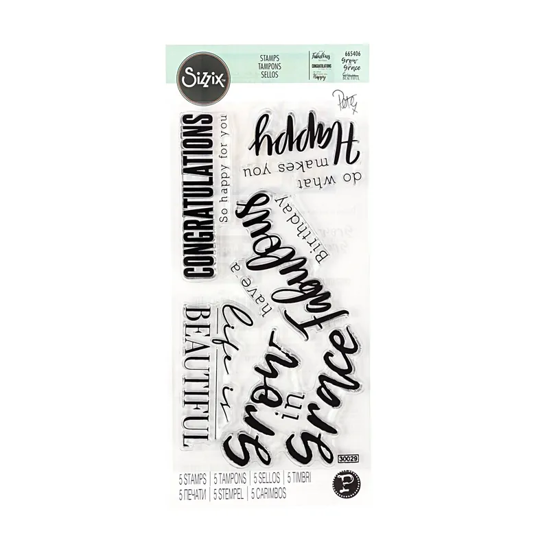 Sizzix Sunny Sentiments 4 Stamp Set 5 Pieces Special Discount