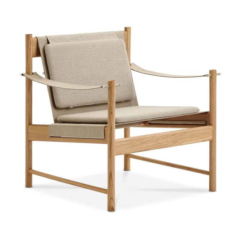 Affordable HB lounge chair, White oiled maple-canvase nature