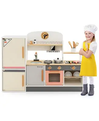 Kids Play Kitchen Set with Realistic Range Hood and Refrigerator Exclusive Offer