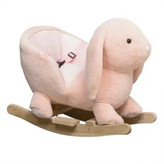 While Supplies Last Rabbit Wooden Rocking Horse with Simulated Sound, Wooden Base, Seat Belt, Plush Stuffed Rocking Chair for Baby, Toddler, 18-36 Months, Pink