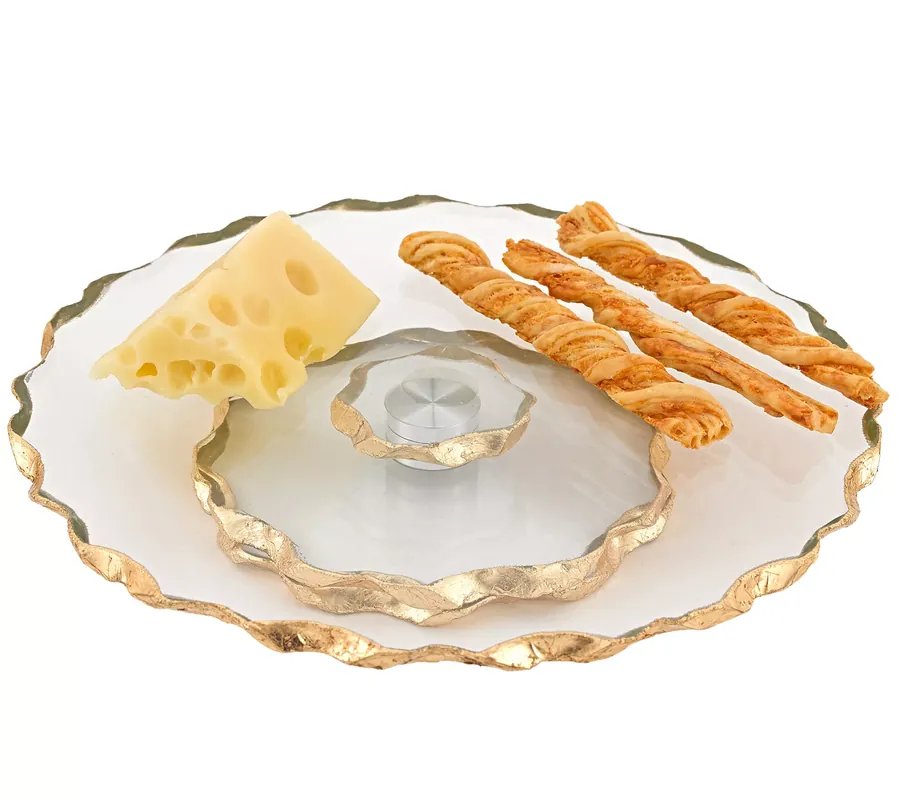 Badash Gold Chiseled Leaf Edge 13" Turning Platter Secure Checkout