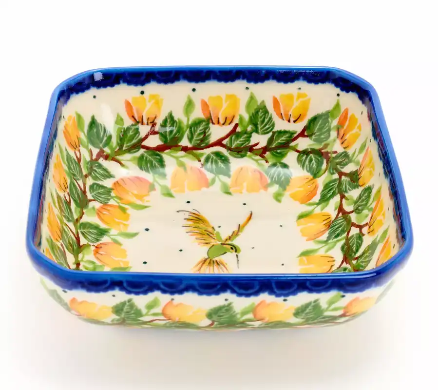 Professional Grade Lidia's Polish Pottery Hand Painted Small Square Bowl
