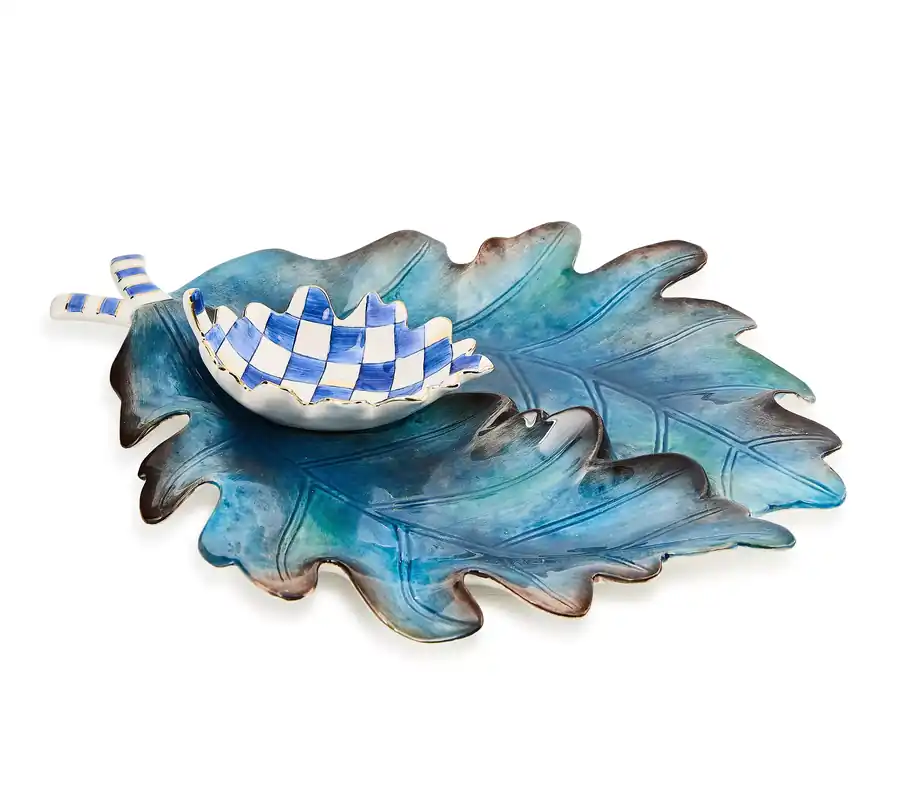 Must Have MacKenzie- Childs Ceramic Leaves Serving Set