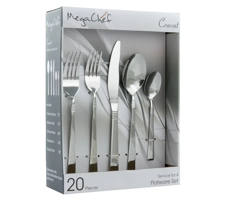 Free Shipping MegaChef Cravat 20-Piece Flatware Utensil Set in Silver