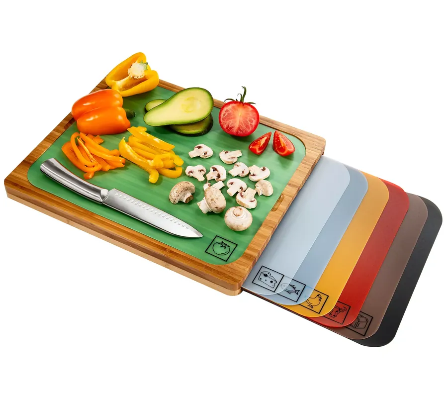 Exclusive Seville Classics Bamboo Cutting Board with Color-Coded Mats