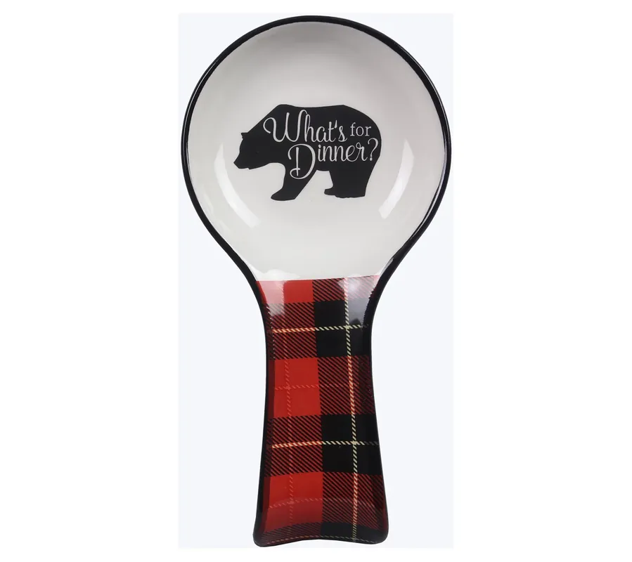 Certified Young's Inc Ceramic Bear Plaid Cabin Spoon Rest