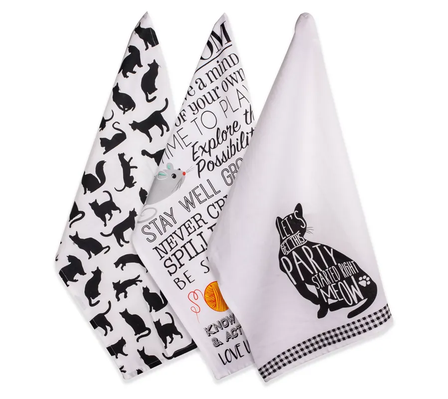 Design Imports Set of 3 Cat's Meow Printed Kitchen Towels Markdown