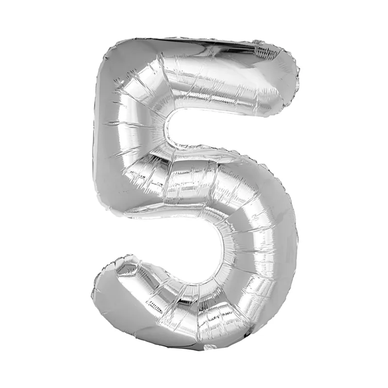 Extra Large Silver Foil Number 5 Balloon Fresh Stock