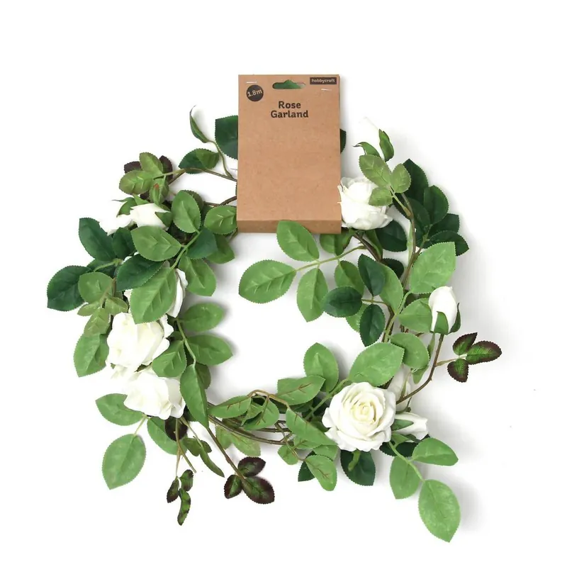 Crafted White Rose Garland 1.8m