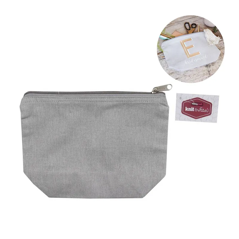 Grey Cotton Zip Pouch 23cm x 16cm x 8cm No Minimum Order
