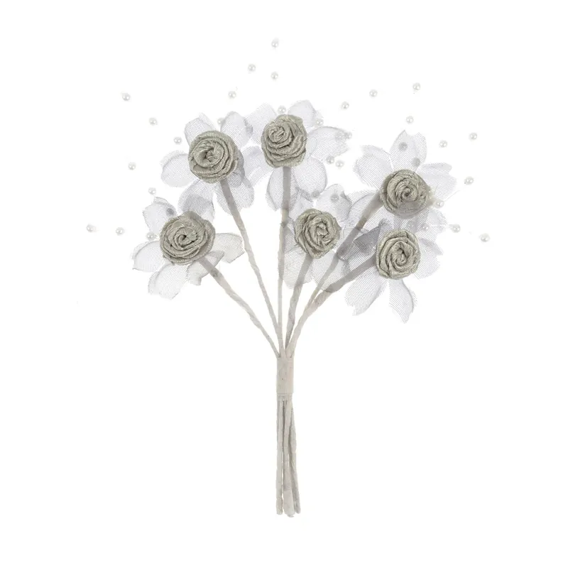 Sale Silver Pearl Rose Wired Floral Picks 6 Pieces