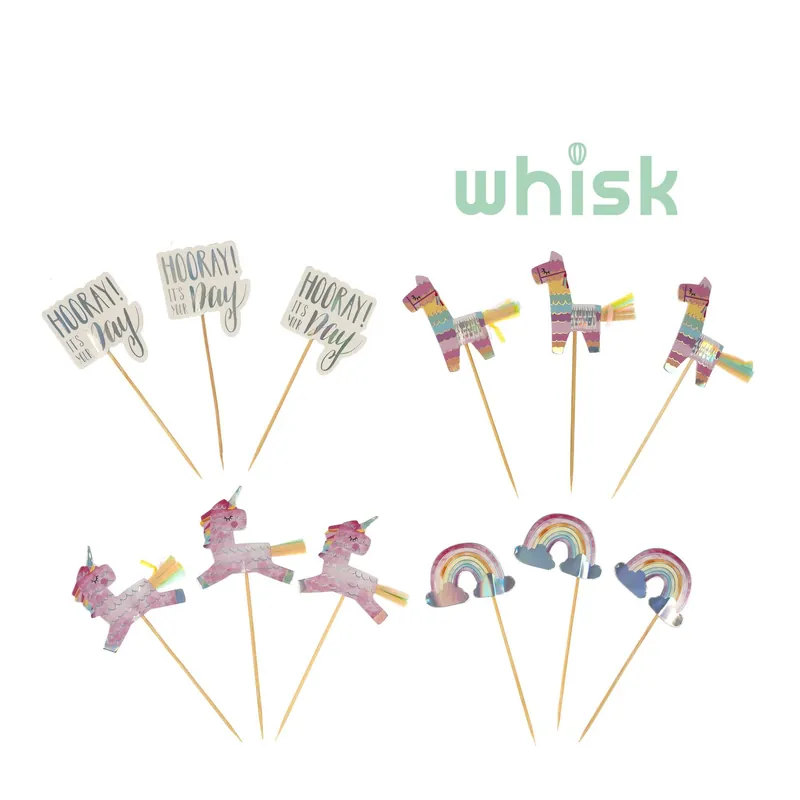 Budget Whisk Unicorn, Rainbow and Llama Cake Toppers 12 Pack