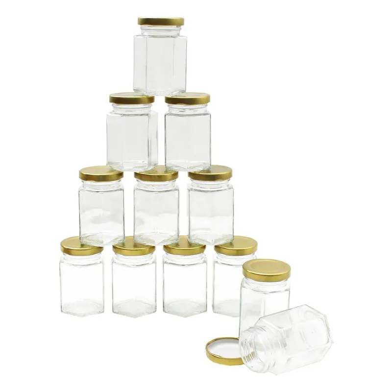 Crafted Clear Hexagonal Glass Jars 110ml 12 Pack