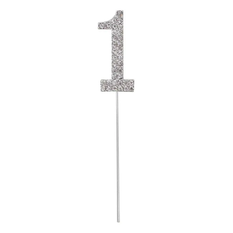 Hot Picks Silver Diamante Number 1 Cake Pick