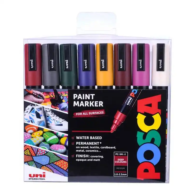 Limited Offer Uni-ball Deep Colour Posca PC-5M Marker Pens 8 Pack