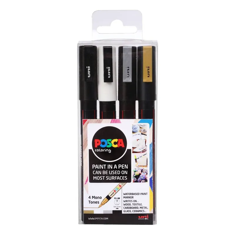 Viral Uni-ball Posca PC-3M Mono Tones Marker Pens 4 Pack