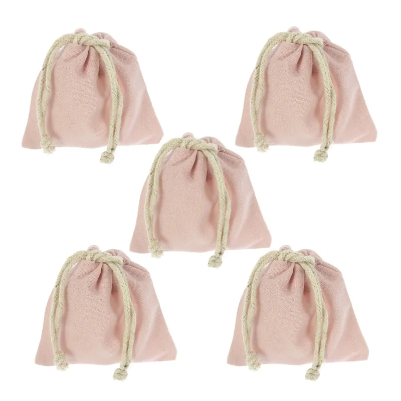 Budget Pink Mini Cotton Drawstring Bags 5 Pack