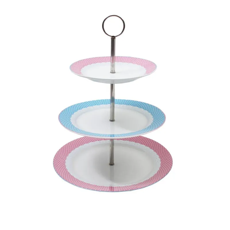 Budget Three Tier Pink Polka Dot Ceramic Cake Stand