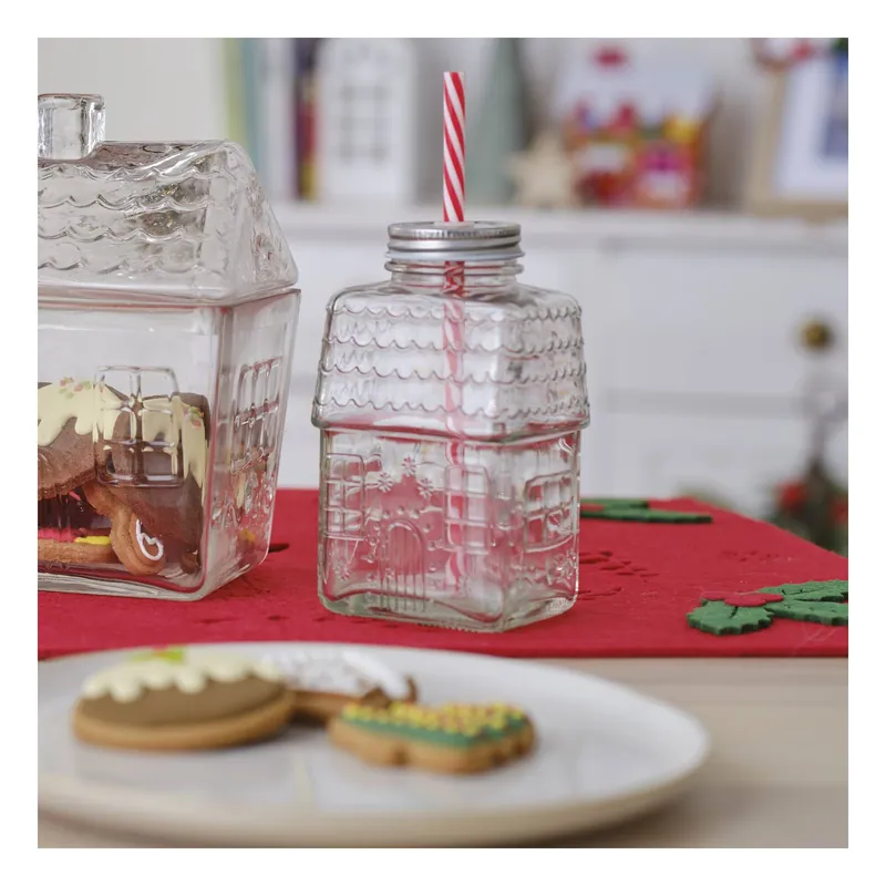 Free Delivery Glass Gingerbread House Drinking Jar