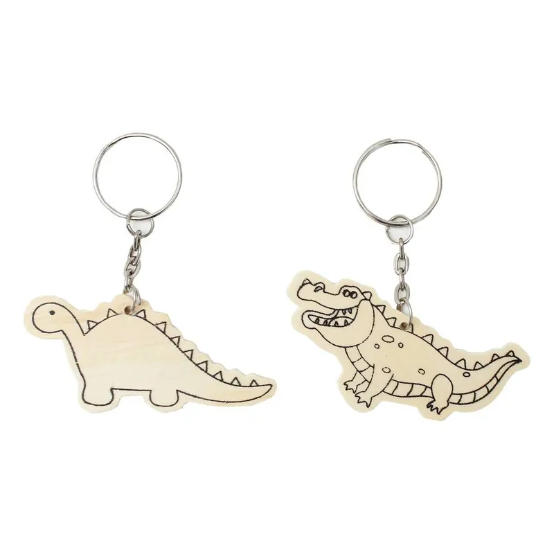 Colour Your Own Dinosaur and Crocodile Wooden Keyring 2 Pack Premium