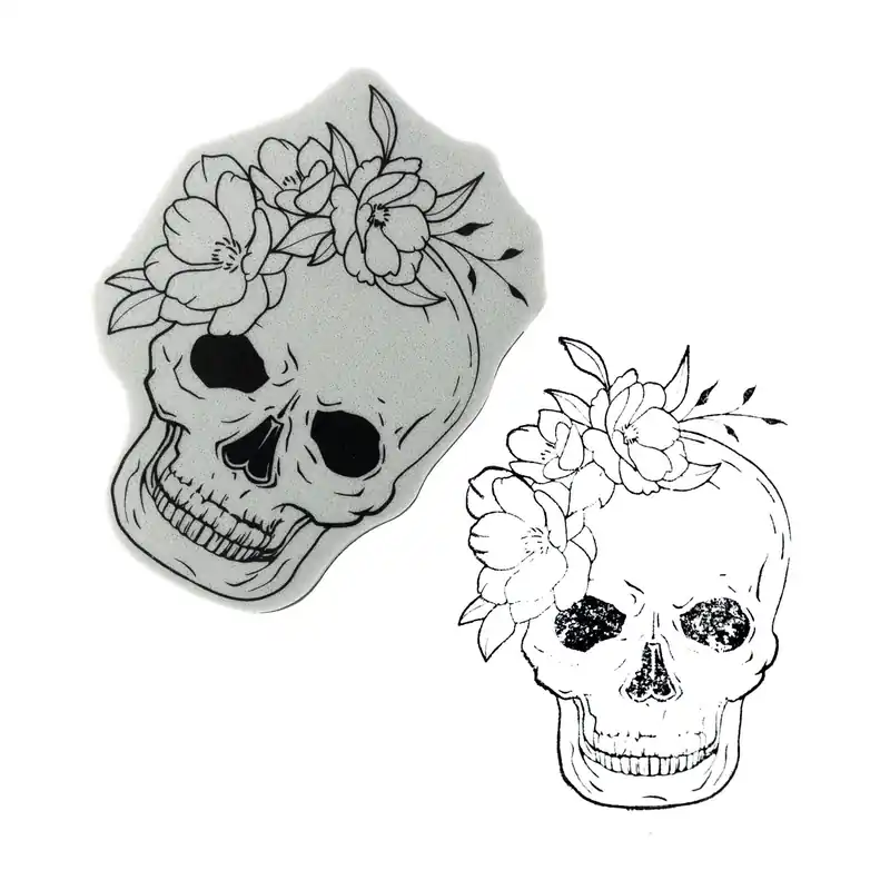 Floral Skull Tattoo Cling Stamp Viral