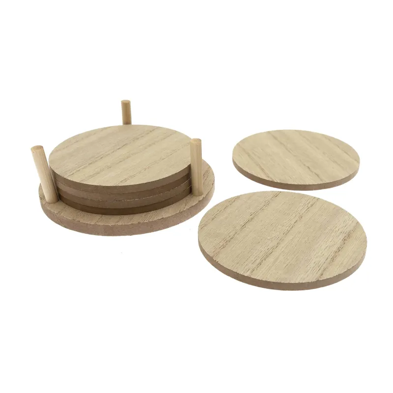 Round Wooden Coaster Set 6 Pack Exclusive Offer