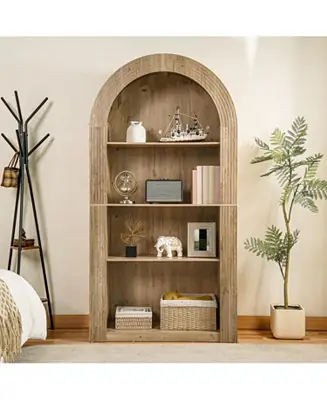 Arched Bookcase, 78.74" Tall, Mid Century Modern, 4-Tier Premium