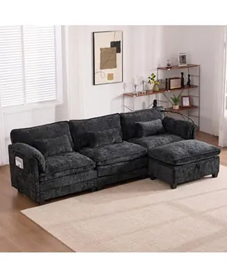 Must Have Oversized Sectional Sofa Cloud Couch w/ Ottoman, USB & Phone Holder
