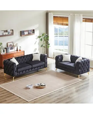 Velvet Sofa Set- 3+2 Seater, Wood Frame, Metal Legs, Cushions Save Now