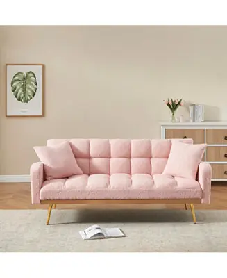 Pink 69" Sofa Bed with Adjustable Teddy Sofa Buy Today