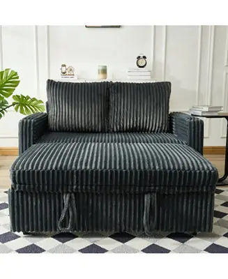 Limited Time Sleeper Sofa Couch Pull Out Bed Corduroy Convertible Loveseat Gray