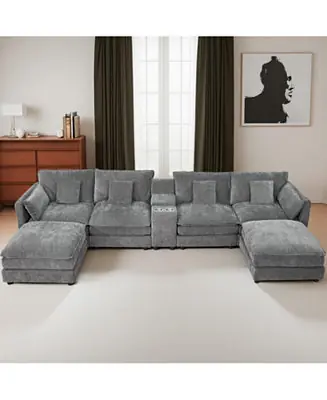 Free Shipping Streamdale U Shaped Cloud Couch, 144" Modular Chenille Sofa with Ottoman & Storage