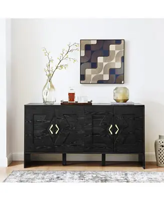 Mid-Century Modern Sideboard Buffet Cabinet - 60" Black Free Returns