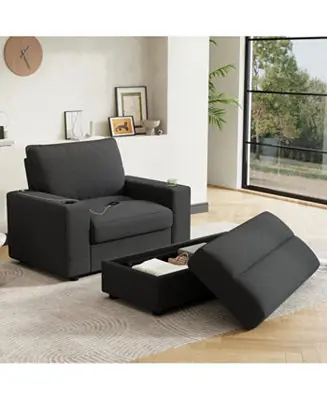 Oversized Corduroy Chaise Lounge with Storage Ottoman, Cup Holders & USB Crafted