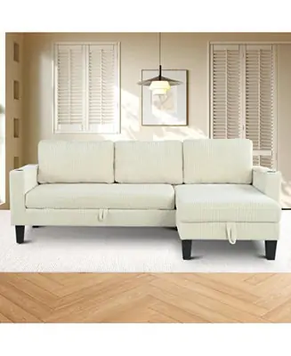 Reversible Corduroy Sectional Sofa with Storage Chaise & USB Time-Limited