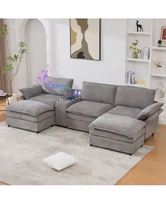U-Shaped Sectional Sofa- Storage, Wireless Charging, Bluetooth, Footstools Best Seller