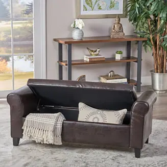 Genuine Upholstered Storage Bench With Rolled Arms