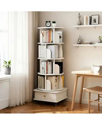 Big Sale Rotating Bookshelf with Wheels & Drawer - White