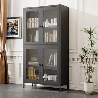 Black 4-Door Glass Display Cabinet Limited Time