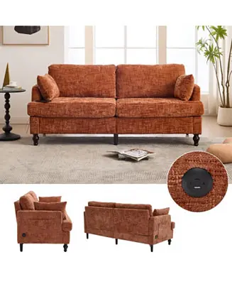 Streamdale Modern Chenille 2-Seater Sofa w/ LED, USB & Storage Top Rated