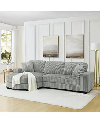 Corduroy Tufted Sleeper Sectional Sofa, L-Shaped, Gray Free Shipping