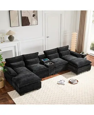 U-Shaped Sectional Sofa with USB & Cup Holders Professional Grade