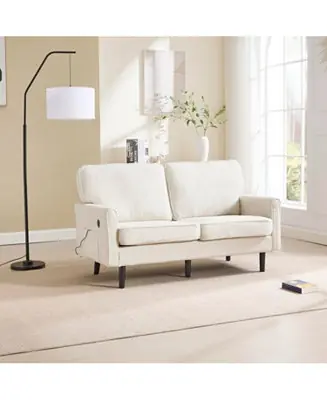 Mid Century Modern Loveseat with USB, Removable Covers (Beige) Handmade