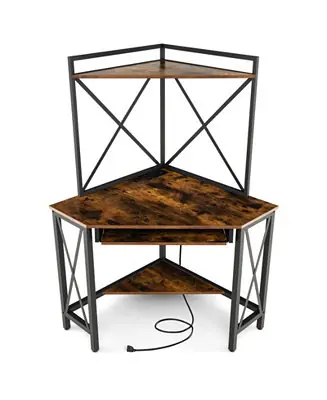 Viral Space-Saving Computer Desk with with Hutch and Keyboard Tray